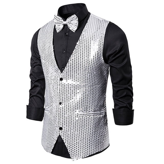 Mikilon Men's Autumn And Winter Personality Sequins Casual Vest Jacket