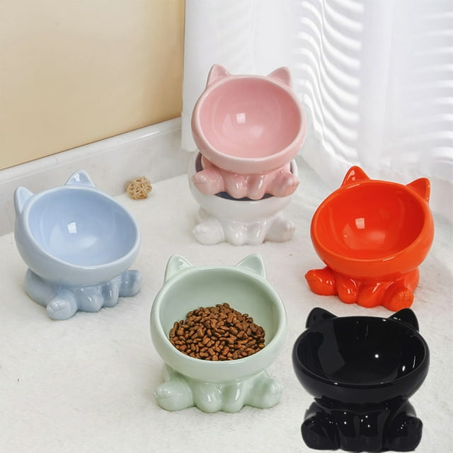 Comedero elevado de cerámica para gatos - plato elevado de gran capacidad para alimentación cómoda, 13x11cm