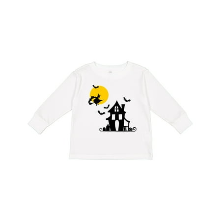 

Inktastic Halloween Haunted House Witch and Bats Gift Toddler Boy or Toddler Girl Long Sleeve T-Shirt