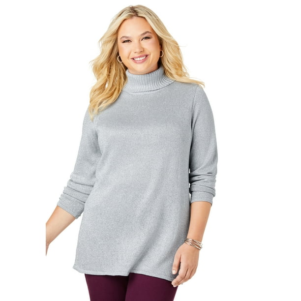 kapok bønner butik Jessica London Women's Plus Size Shimmer Turtleneck Sweater - 18/20, Silver  - Walmart.com