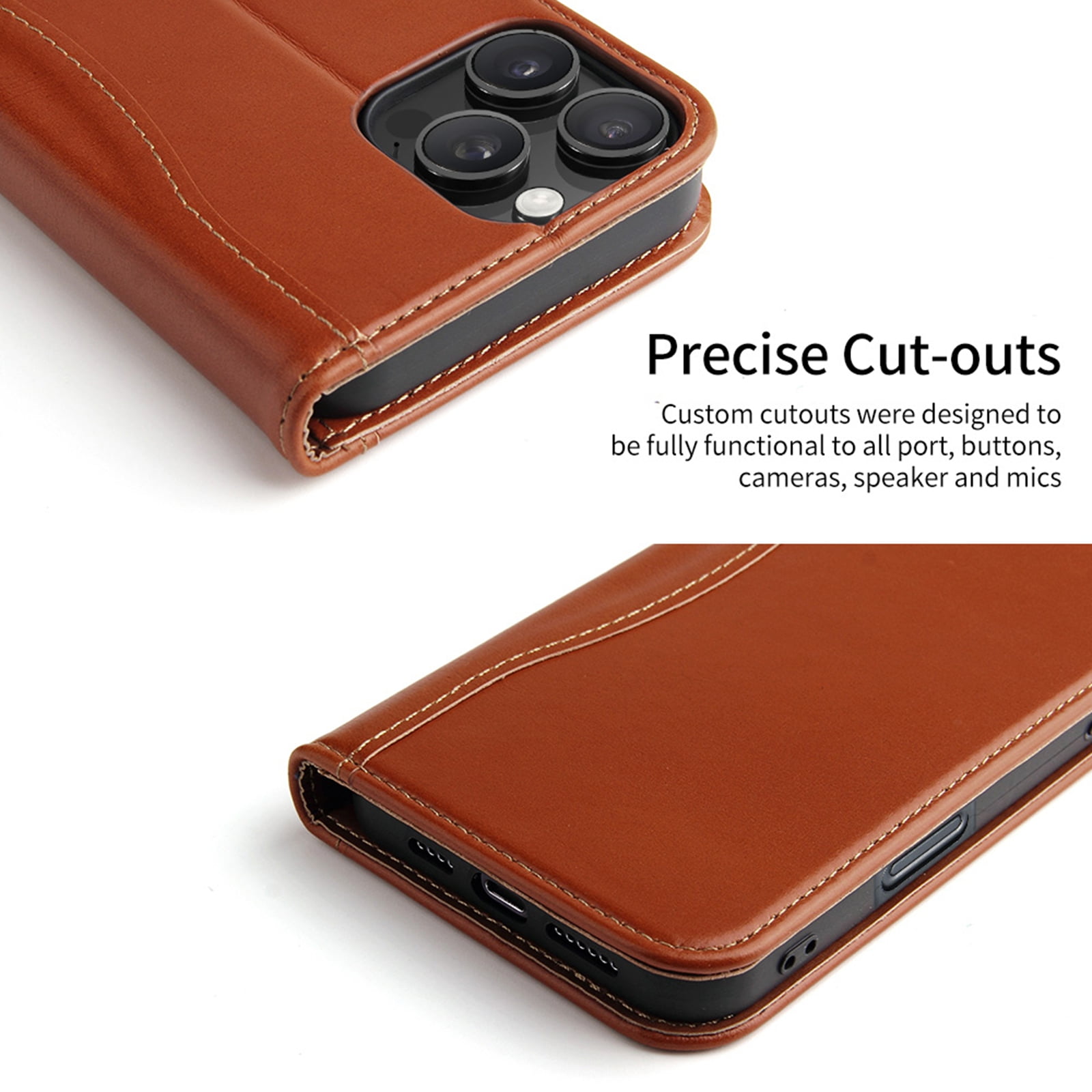 ShellTech for iPhone 16 Pro Leather Wallet Case,Luxury Genuine Vintage Leather [Slim and Durable] with Card Slot & Kickstand [Magnetic Closure] Flip Folio Case,Brown