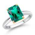 thumbnail image 2 of Gem Stone King 10K White and Yellow Gold Green Nano Emerald Engagement Ring for Women (2.00 Cttw, Emerald Cut 9X7MM, Gemstone May Birthstone, Available in Size 5, 6, 7, 8, 9), 2 of 4