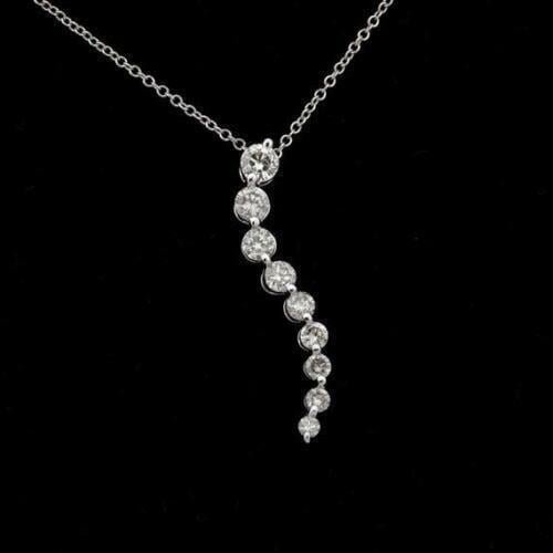 2Ct Round Cut Lab Created Diamond Journey 14K White Gold Finish Pendant Necklace