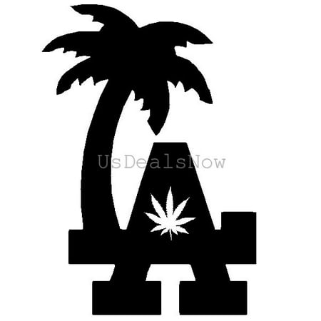 2x LA Weed Leaf Palm Tree Cannabis Pot Bud Kush Vinyl Decal Sticker