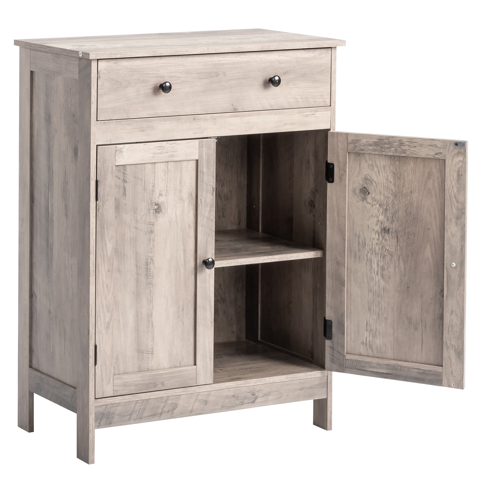 Elegant Washed Grey Bathroom Storage Cabinet Double Door Single Drawer Triple Melamine Laminate Particle Board for Bathroom Powder Room Apartment Vanity Side