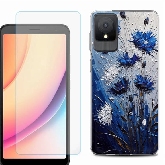 For TCL K11 Phone Case Cover, Shockproof Case with Tempered Glass Screen Protector, by OneToughShield - Cornflower