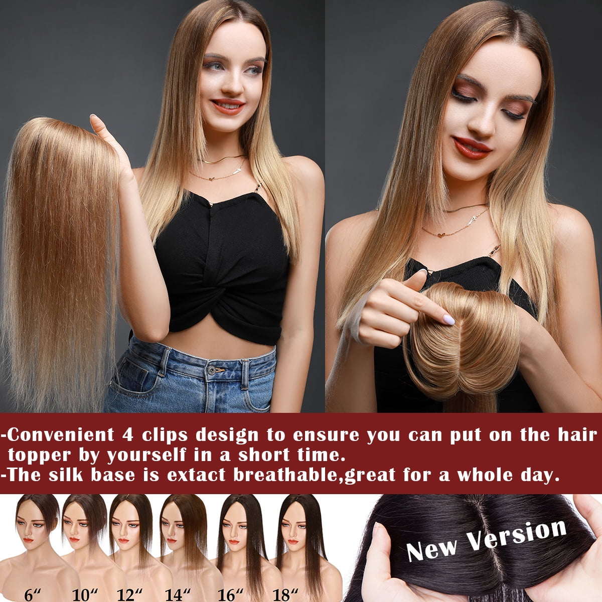SEGO Clip in Hair Extensions Human Hair Toppers 100% Real Human Hair Topper for Thinning/Loss Hair Natural Black Hair Pieces