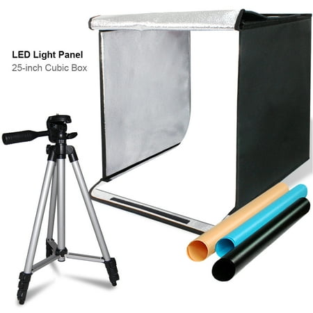 25 Inch Cube Box Lighting Table Top Foldable Photo Shooting Tent for Photo Shoot, 4 Colors Background, LED Panel, with 50