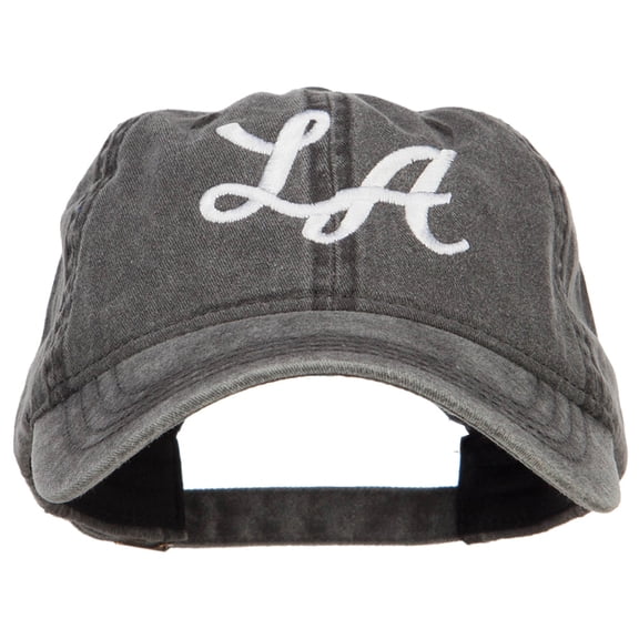LA Embroidered Washed Buckled Cap - Black OSFM