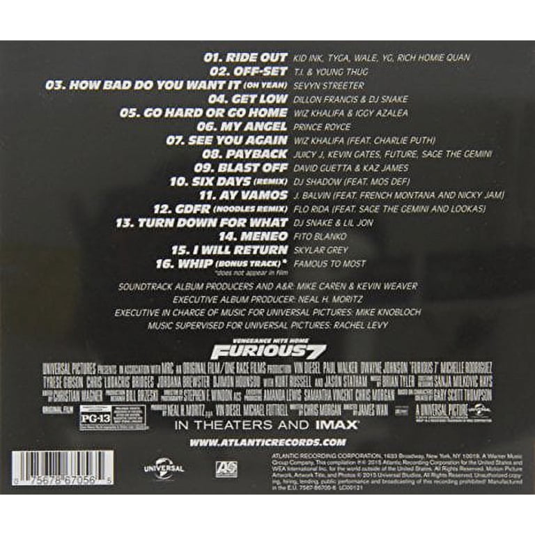 Furious 7 / O.S.T. - Furious 7 Soundtrack - CD - Walmart.com