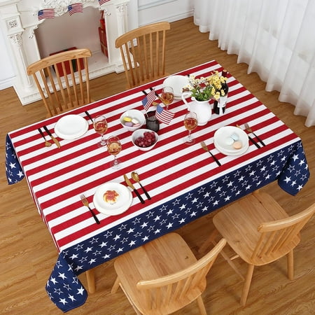 

WISH TREE 4th of July Tablecloth Round American Flag Plastic Table Covers for Patriotic Party Supplies Waterproof Oil-Proof Independence Day Tablecloths