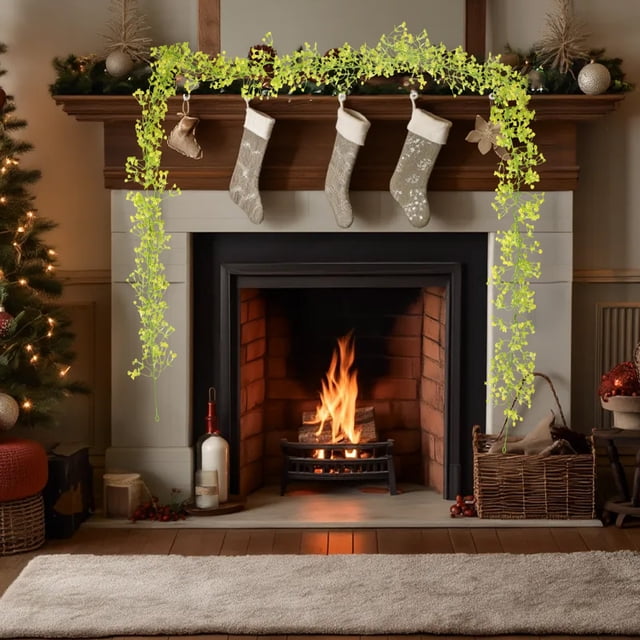 Guirnalda colgante de ratán artificial de 2 m | Decoración para árbol de Navidad y chimenea de interior | Decoración para fiestas de Acción de Gracias y festividades | Blanco, rosa, morado, azul,