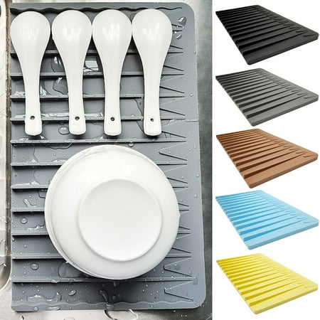 

Hadanceo Drain Pad High Waterproof Oilproof Built-in Ramp Silicone Solid Color Dish Cup Draining Mat Kitchen Accessories for Daily Use