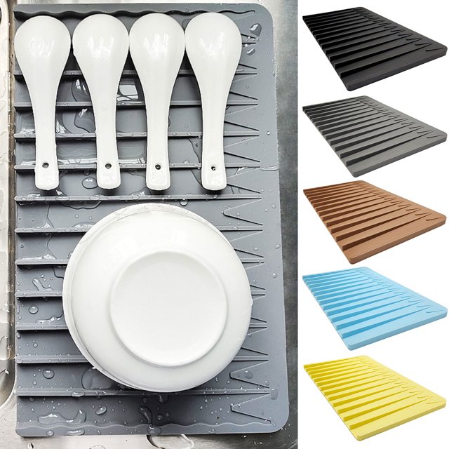 Drain Pad High Waterproof Oilproof Built-in Ramp Silicone Solid Color Dish Cup Draining Mat Kitchen Accessories for Daily Use