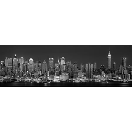 New York City Blues USA New York New York City Panoramic view of the West side skyline at night (Black And White) Canvas Art - Panoramic Images (36 x 12) ()