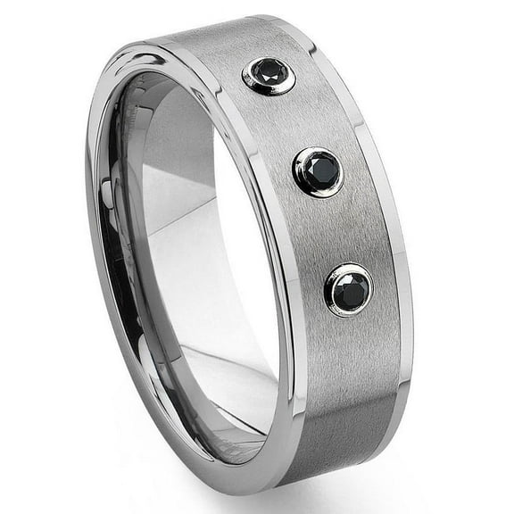 Titanium Kay Tungsten Carbide Black Diamond Flat Top Comfort Fit Mens Wedding Band Ring Sz 10.0