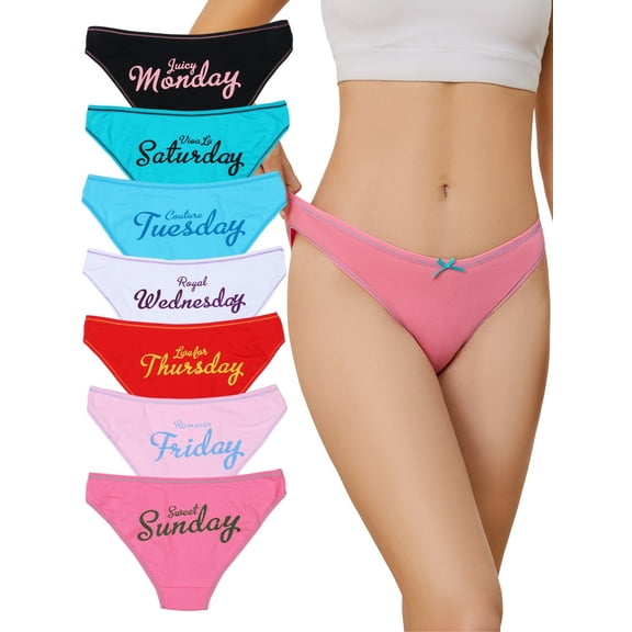 GaaiKei Days of the Week Underwear for Women Stretch Bikini Panties 7 Pack, Size 5