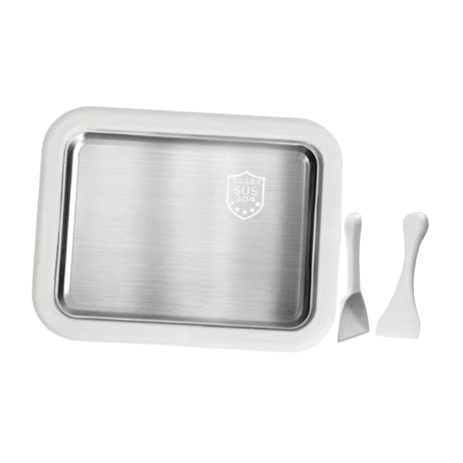 TISHITA Maker Ice Cream Homemade Tray Yogurt with 2 Spatulas Household Gelato Icecream Instant Cold Plate White