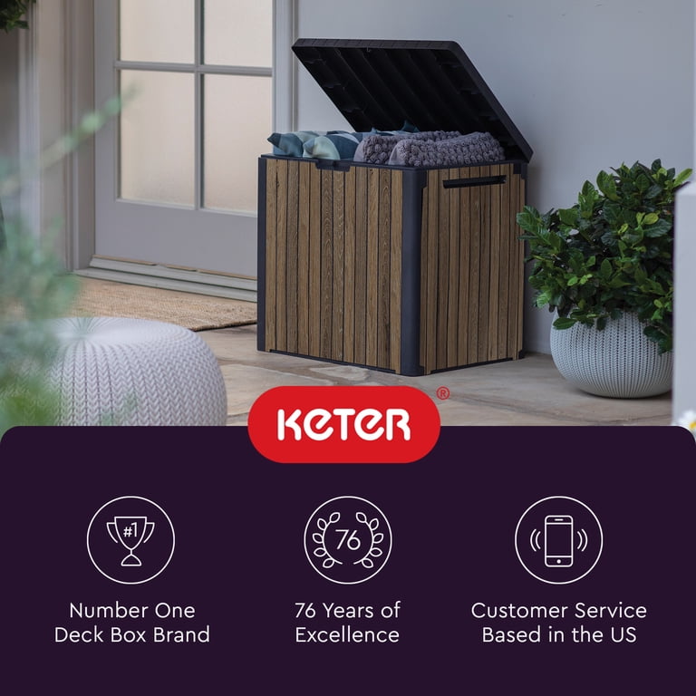 Keter, Outdoor Storage Box, 30 Gallon, Resin with Walnut Finish