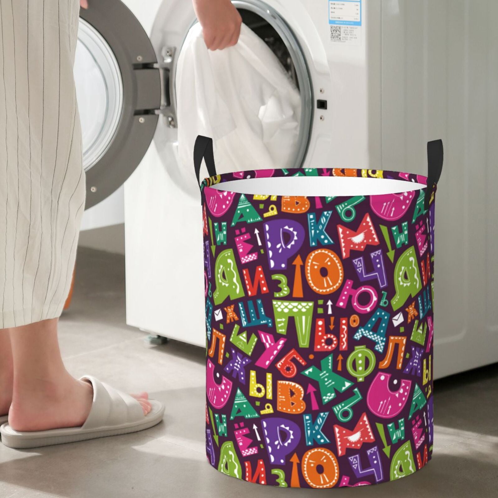 Large Laundry Basket with Handles - funny letters Kids Baby Dirty Clothes Laundry Hamper for Bedroom Aesthetic