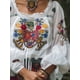thumbnail image 3 of Blusa bohemia con mangas abullonadas y estampado de flores, blusa sexy de encaje con cuello cuadrado y aberturas para mujer, blusas elegantes para primavera, verano y otoño, 3 of 4