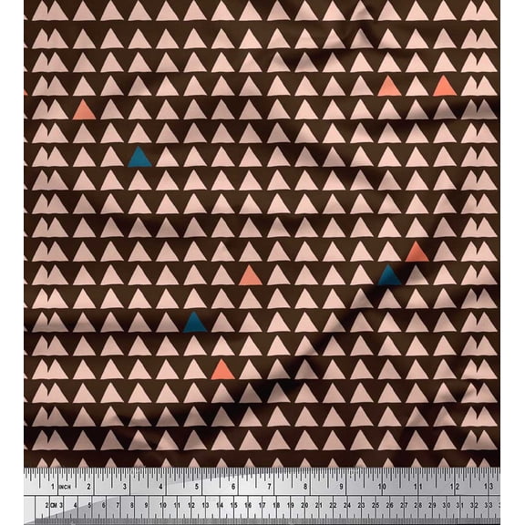 Soimoi Brown Velvet Fabric Triangle Geometric Printed Fabric 1 Yard 58 Inch Wide