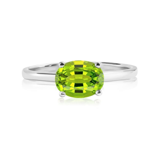 JeenMata Anillo de Compromiso Solitario con Peridoto de Corte Ovalado de 1,25 Quilates (Piedra Natal de Agosto) en Oro Blanco de 18 K sobre Plata