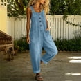 thumbnail image 6 of ClodeEU Women's Wide Leg Denim Bib Overalls,Casual Loose Baggy Jumpsuit with Pockets Light Blue,Women's Plus M, 6 of 6