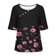 thumbnail image 4 of Tops de Lino para Mujeres Imprimir Suéter Cuello Redondo Manga Corta Superior Poliéster, Blusa de Moda Casual para la Primavera Y el Verano, 4 of 5