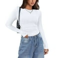 thumbnail image 5 of larppty Womens Long Sleeve Stretch Crewneck Ribbed T-Shirt Fitted Casual Basic Tops (White, M), 5 of 7