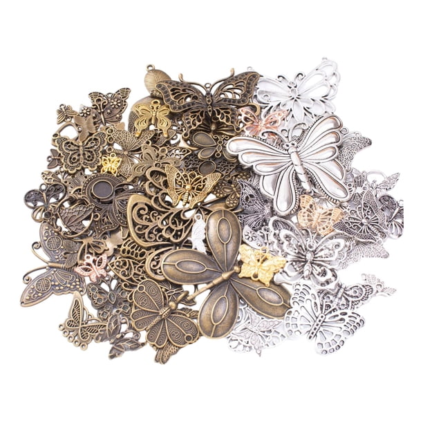 Colgante de Mariposa Perfecl Vintage de Metal para Manualidades Plata y Bronce