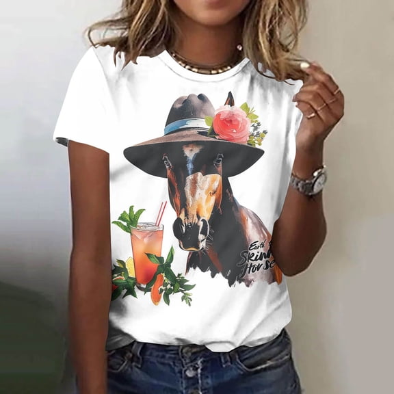 Blczomt Tops for Women Trendy Summer Spring Short Sleeve Tees Graphic Animal Print Loose Womens Blouses Casual