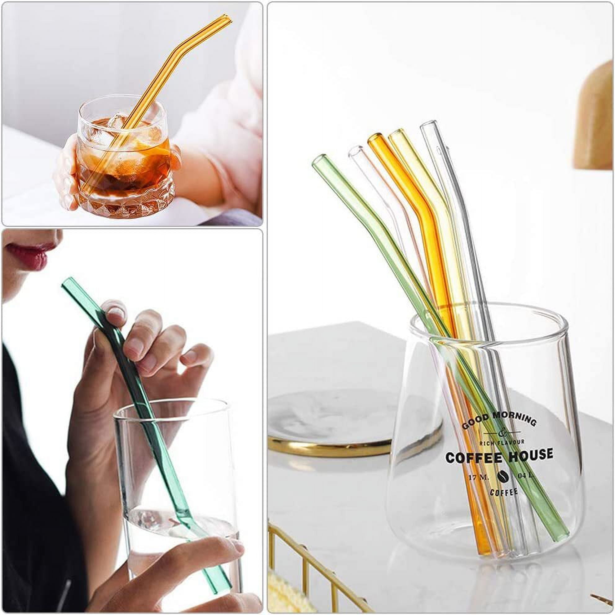 8 Pack Reusable Glass Drinking Straws - 10 inch x 10 mm - Smoothie Straws for Milkshakes, Frozen Drinks, Smoothies, Bubble Tea - Environmentally
