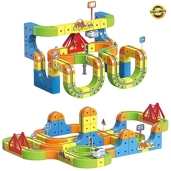 HUISZJ 160PCS Electric Gear Train Track Set - DIY Flexible Race Car Building Train Track with Spins 360 - Rechargeable Electric Train Toy Boost Enthusiasm & Imagination