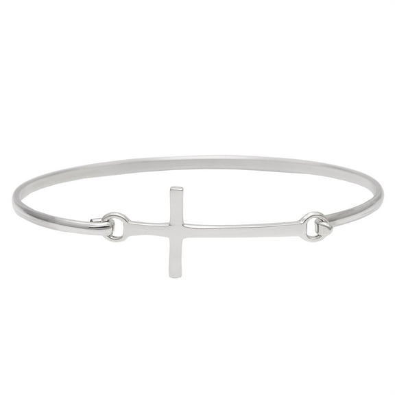 Silverly Classic Cross Sterling Silver Bangle - Religious Jewellery for Women - Minimalist 925 Silver Bracelet for Women - Christian Crucifix Pressure Clasp Bangle Bracelet
