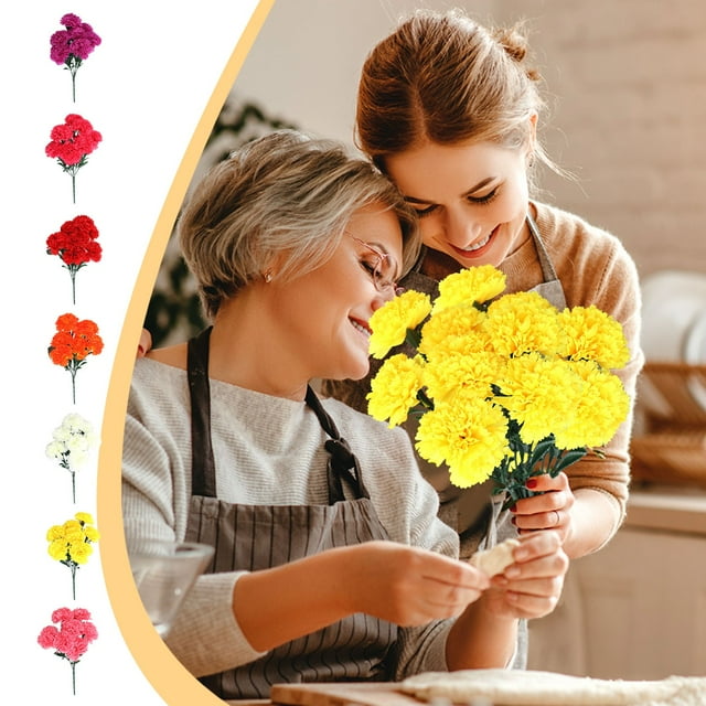 Ramo de flores de seda con claveles del Día de la Madre - Rosa, Amarillo, Naranja, Blanco, Rojo - Arreglo floral artificial de 18" para decoración del hogar