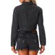 thumbnail image 3 of Chaqueta de mezclilla con flecos INSPIRE CHIC para mujeres, de manga larga, con botones, casual, chaquetas de mezclilla con borlas, gris oscuro, XS, 3 of 5