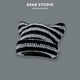 thumbnail image 4 of Gorro de lana de punto con orejas de gato estilo japonés para mujer, gorro de otoño e invierno con rayas Deviruchi, cálido y combinable, moderno, 4 of 6