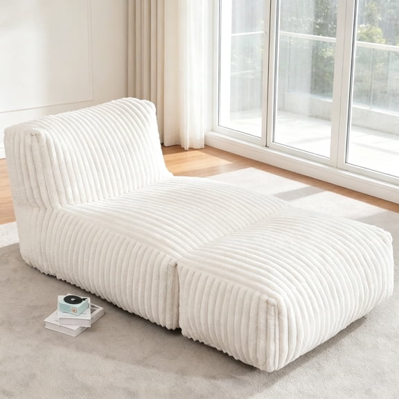 WHGBJA Oversized Bean Bag Chair Chaise Lounge, Lazy Bean Bag Sofa for Adults, Sleeper Chair for Living Room, Bedroom, Reading Nook, White