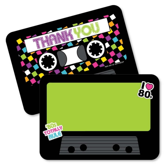 Big Dot of Happiness 80's Retro - Shaped Thank You Cards - Totally 1980s Party Thank You Note Cards with Envelopes - Set of 12