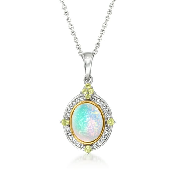 Ross-Simons Ethiopian Opal, .10 ct. t.w. Diamond and .10 ct. t.w. Peridot Pendant Necklace in Sterling Silver With 14kt Yellow Gold, Women's, Adult