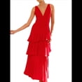 thumbnail image 3 of Vestidos de Dama de de Escalonada para Mujer, Vestidos de Noche Formales con Volantes, Largos y Plisados. Rojo S, 3 of 10
