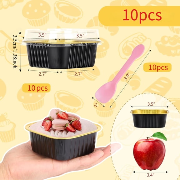 LNYZQUS 5oz Foil Baking Cups with Lids 25 Pack,Disposable Cupcake Pans Aluminum Muffin Tin Mini Cake Containers Creme Brulee Ramekins Cupcake Liners Holders-Pink