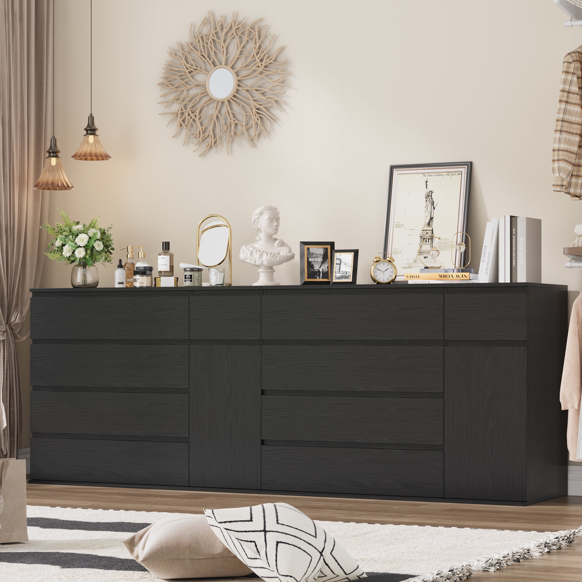 Homfa 5 Drawer Dresser with Door, Modern Accent Storage Cabinet Chest of Drawers for Bedroom Living Room, Black