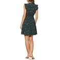 thumbnail image 3 of Vestido Casual de Verano Floral con Volantes y Escote en V de Manga Corta Allegra K para Mujer XL Verde Oscuro, 3 of 6
