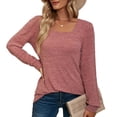 thumbnail image 1 of Mujer Camiseta De Manga Larga Puff Manga Casual Suelta Color Puro Moda Transpirable Sudadera Femenina Rosa S, 1 of 6
