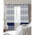 thumbnail image 3 of Navy Blue Stripe Blackout Curtains 39 Inches Long for Bedroom, Modern Rustic Horizontal Blue Striped Thermal Insulated Room Darkening Black Out Window Curtain Panels Grommet Drapes for Living Room, 3 of 8