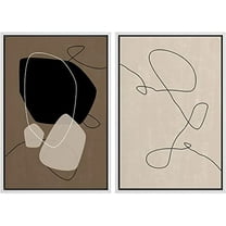 IDEA4WALL Framed Canvas Print Wall Art Brown and Black Polygon and Line Art Collage Abstract Shapes Modern Boho Relax/Calm Chic for Living Room, Bedroom, Office - 24"x36"x2 White