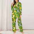 thumbnail image 3 of Disketp Pajamas Set Long Sleeve Sleepwear Womens Button Down Nightwear Pj Sets-Watercolor Kiwi Fruits Summer, 3 of 9