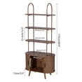 thumbnail image 4 of 68.9" Tall Arched Bookshelf with with Sliding Tambour Doors, 4-Tier Open Display Storage Shelf, Vinyl Record Player Stand for Home Office, Living Room, Walnut, 4 of 10